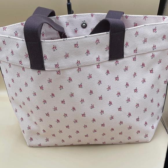 COACH Pink Floral Star Canvas Tote with Purple - Picture 3 of 12